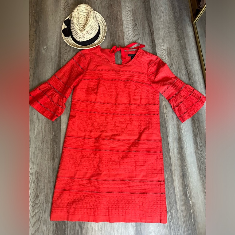 J Crew Flutter-sleeve Shift Dress in Eyelet Coral Sz 4